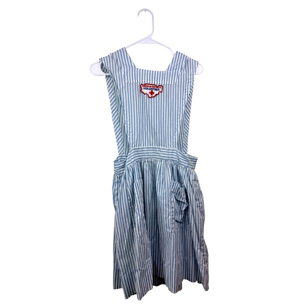 Vintage American Red Cross Volunteer Pinafore Handmade Stripe Kids Halloween